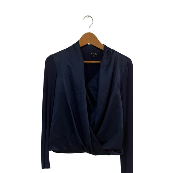 Gianetta Navy Blue Draped Front Long Sleeve Blouse | Size M - Picture 3 of 10